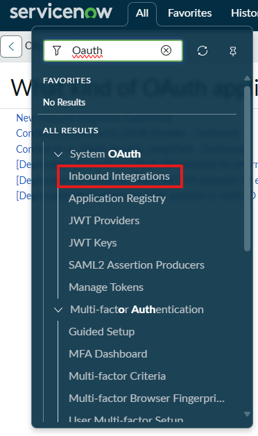 menu oauth inbound integrations Menu OAuth Inbound Integrations