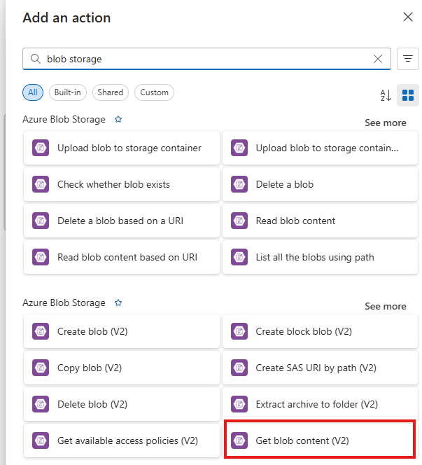 Add Action Get Blob Content