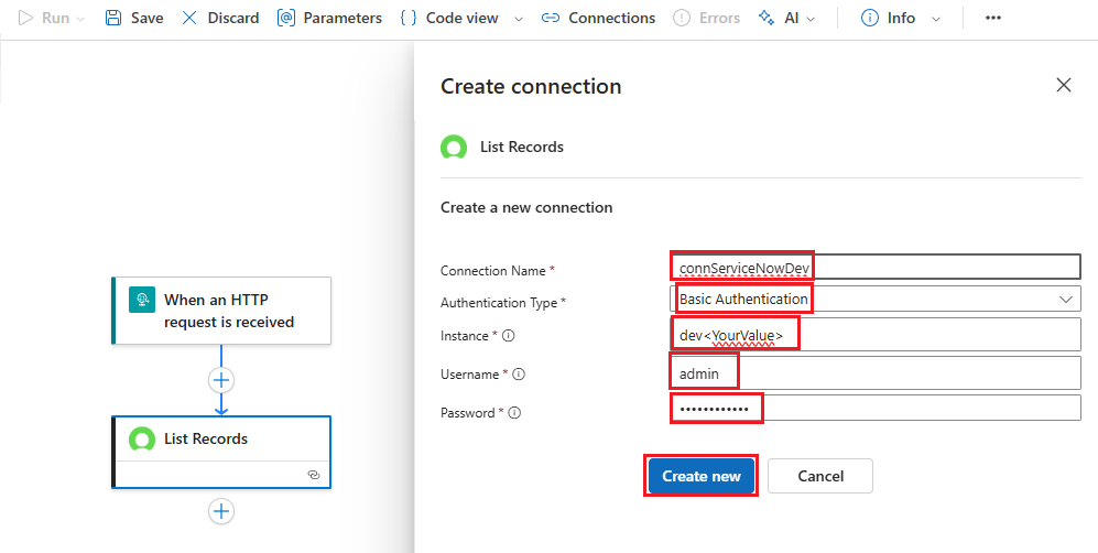 Configure ServiceNow Connection