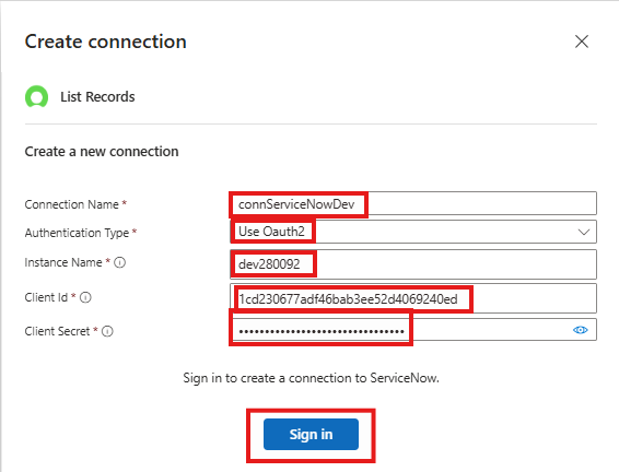 Configure ServiceNow Connection