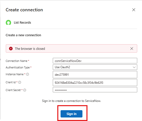 service now connection sign in ServiceNow Connection - Sign In