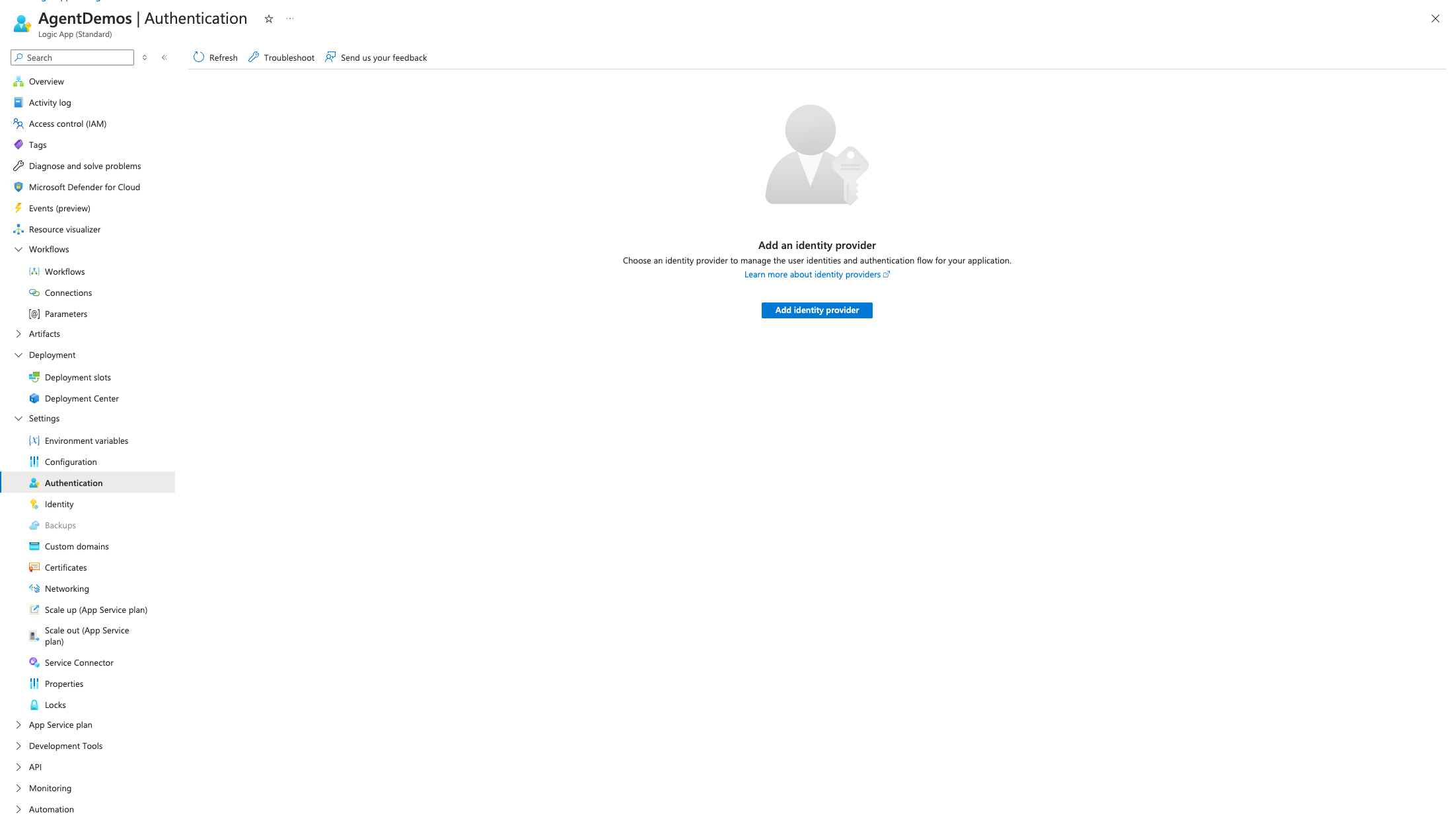 Screenshot shows Authentication blade entry point.
