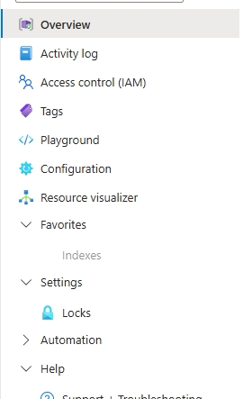 Screenshot of ACA session pool resource left menu items.