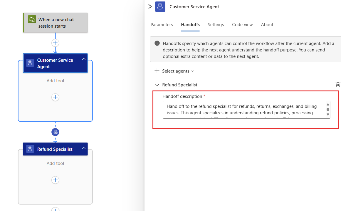 Add a handoff description