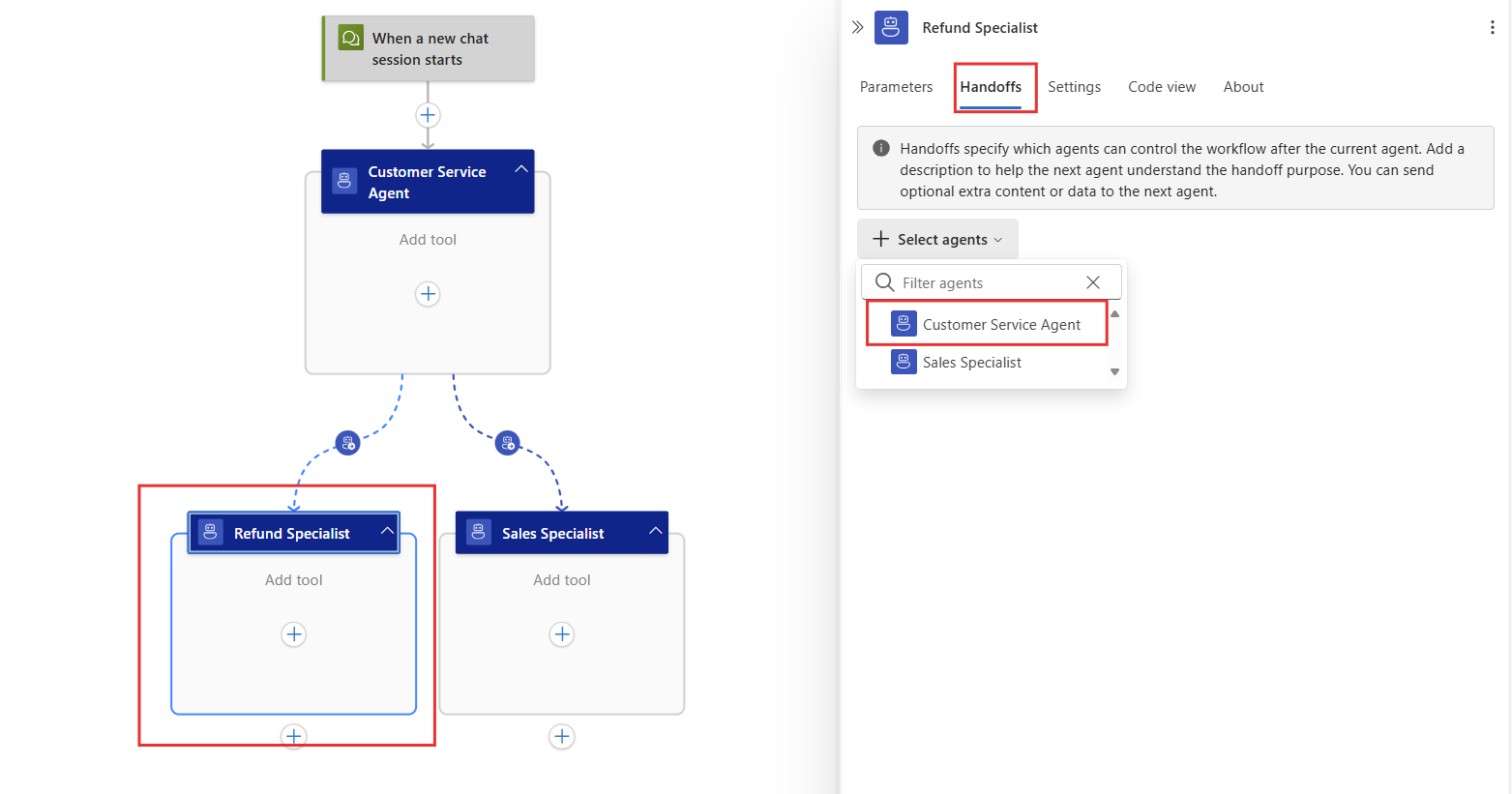 Add a retrun handoff to customer service agent