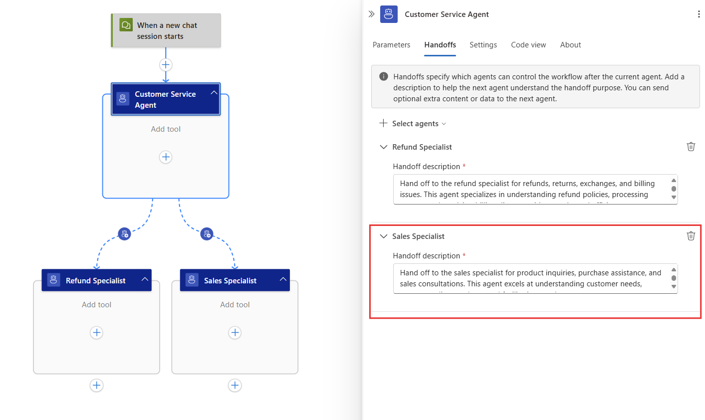 Add a handoff description