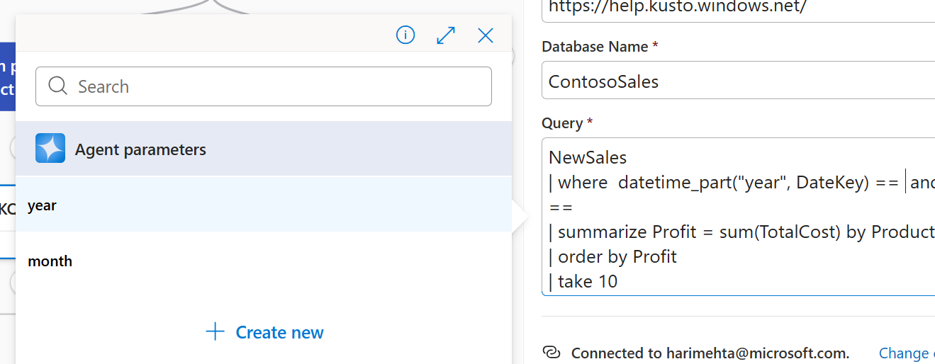 Screenshot shows agent parameter view.