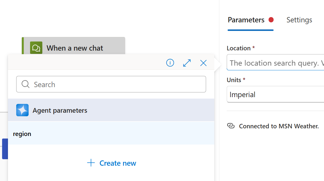 Screenshot shows agent parameter view.