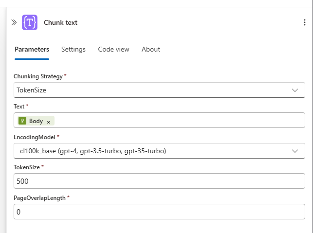 Screenshot of chunk text action.