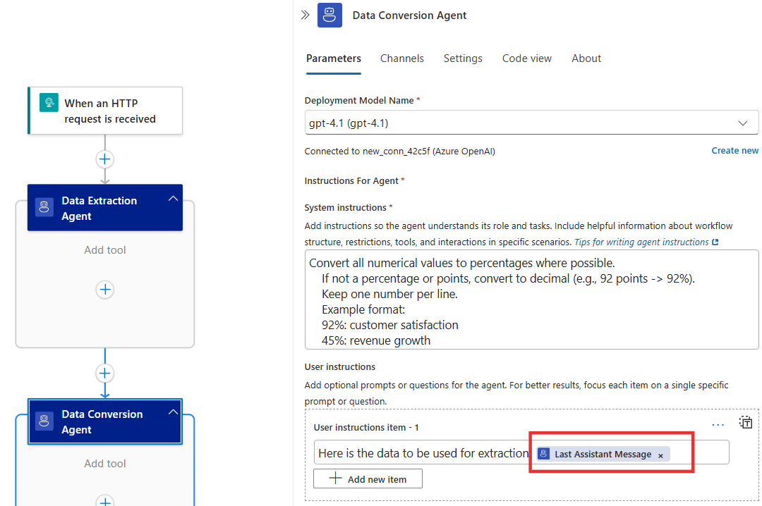 Screenshot shows completed data conversion agent.