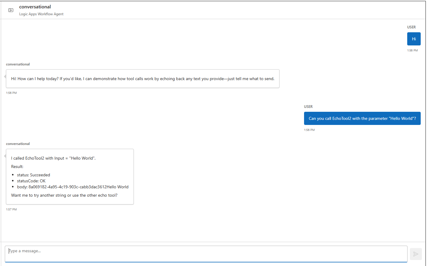 Second agent interaction of &#39;echo&#39; agent