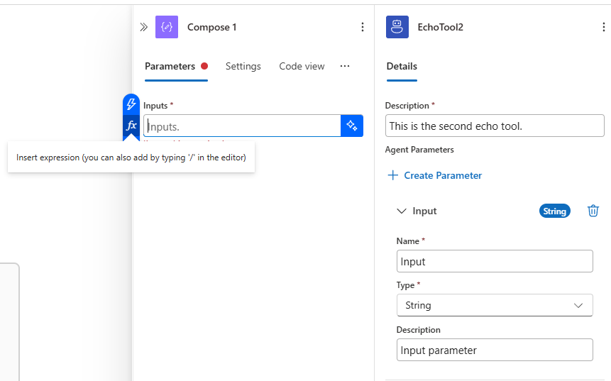 Initial agent structure of &#39;echo&#39; agent with parameter added