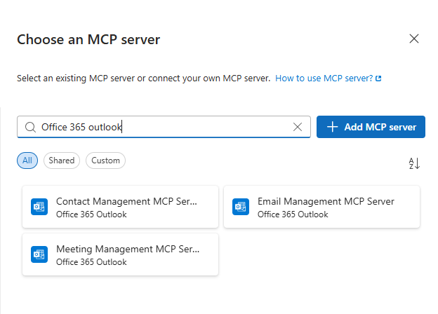 Screenshot shows email MCP server connector