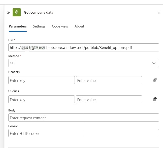 Screenshot of HTTP action