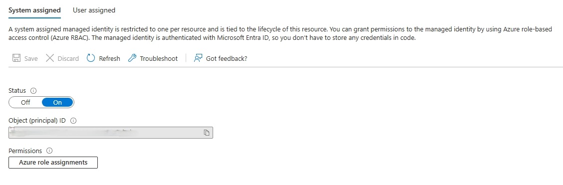 Screenshot of Logic Apps Identity page.
