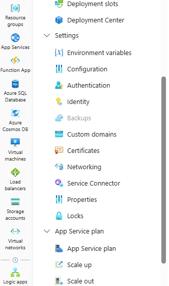 Screenshot of Identity menu item.
