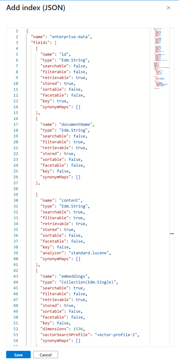 Screenshot of applied index JSON.