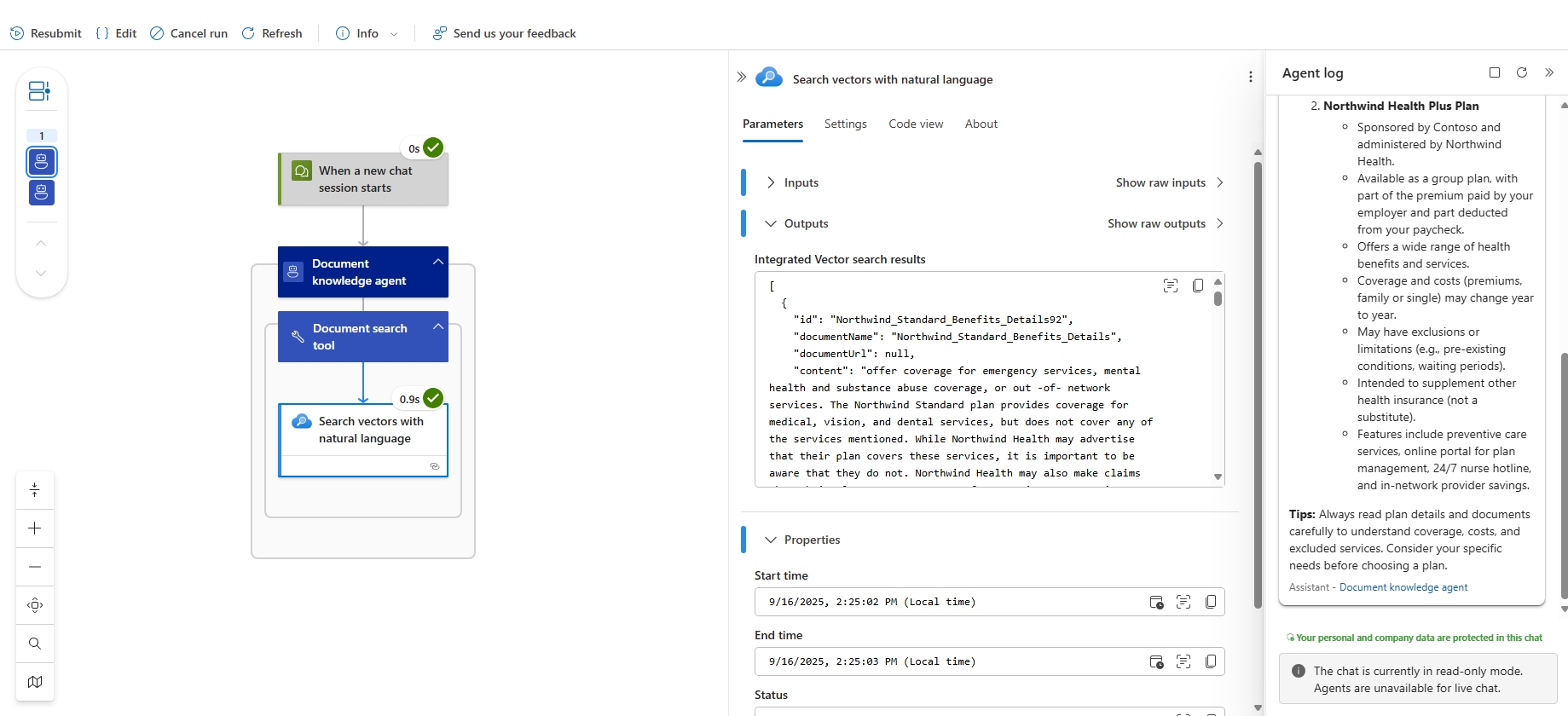 Screenshot of workflow run using integrated search action.