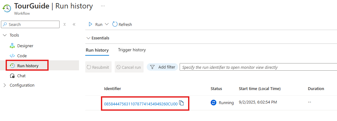 Screenshot shows the run history for the workflow