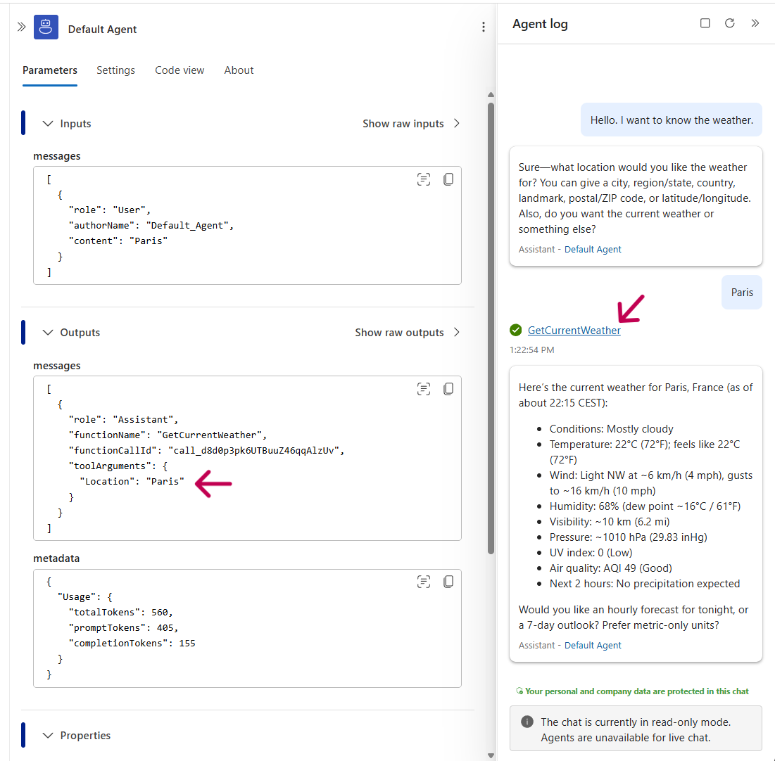 Agent parameter monitoring view