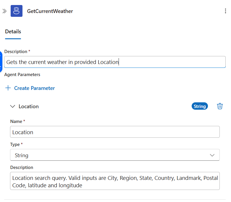 Agent parameter uplifted to tool metadata