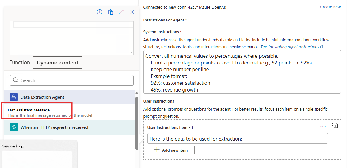Screenshot shows the Dynamic Content tab in the function editor.