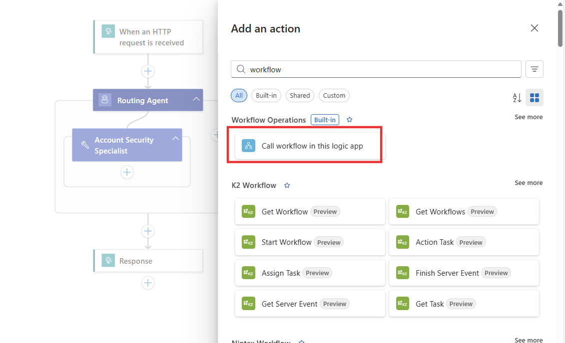 Selecting workflow action.