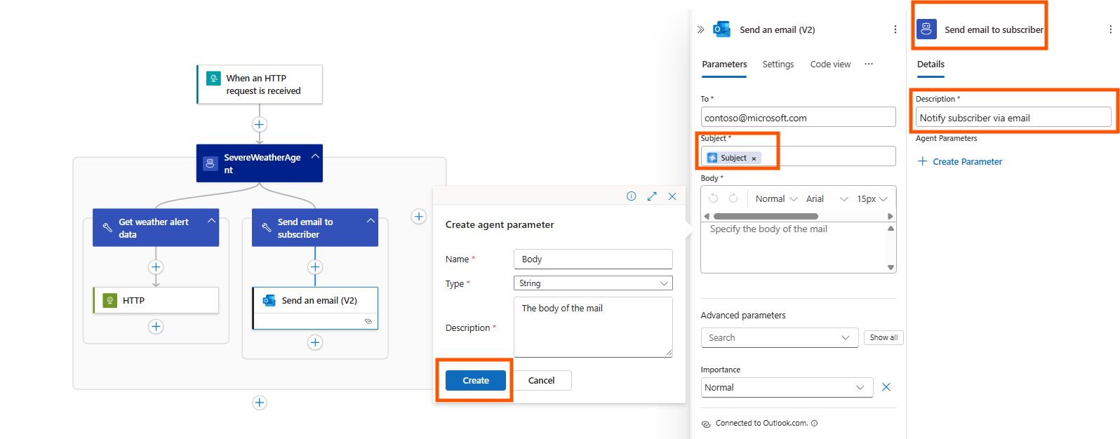 Screenshot shows send email tool for autonomous workflow