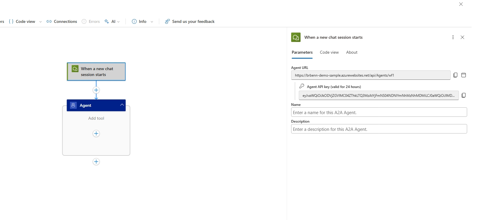 Screenshot of standard workflow&#39;s agent URL page.