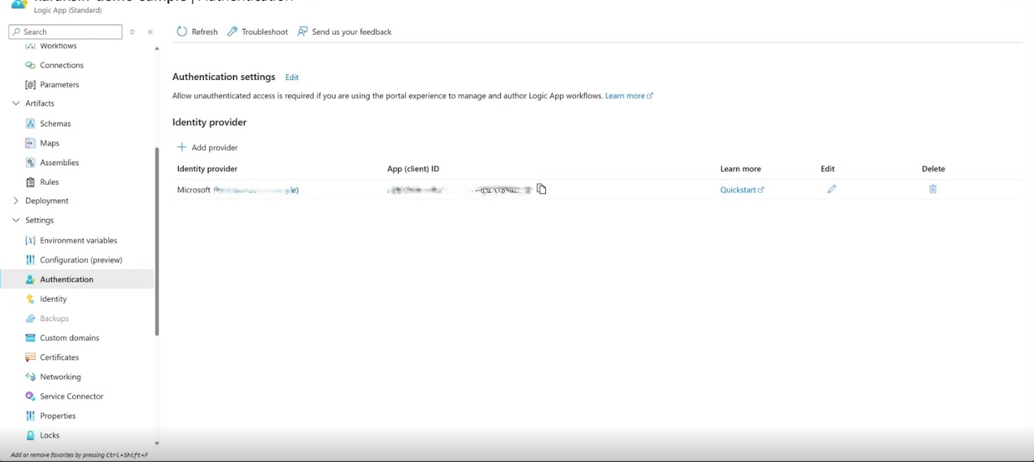 Screenshot of standard workflow&#39;s authentication page after save.